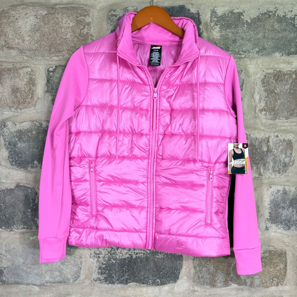 Avia Womens Pink Balloon Horizontal Quilt Mixed Media Jacket S AV46613 NEW